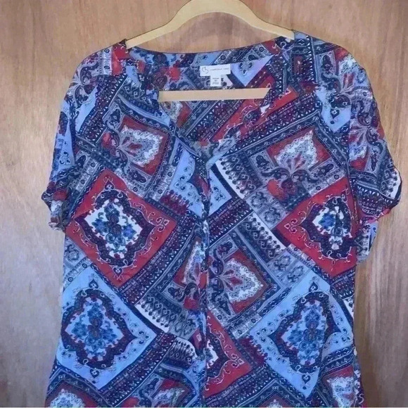 CB Established 1962 Blouse Tunic Top 1X Womans Plus Blue Short Sleeves - Picture 3 of 12